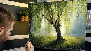 Willow Tree Sunlight Landscape Painting [upl. by Elburt]