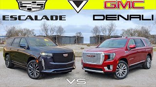 LIVIN LARGE  2022 Cadillac Escalade vs 2022 GMC Yukon Denali Comparison [upl. by Toll]