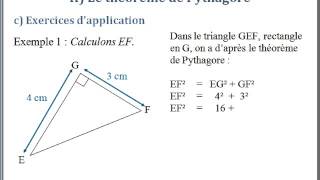 II c Le théorème de Pythagore exercices application  exemple 1 [upl. by Jodoin]