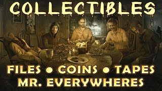 Resident Evil 7 All Collectible Locations Files Antique Coins Mr Everywhere Tapes EASYNORMAL [upl. by Evin]