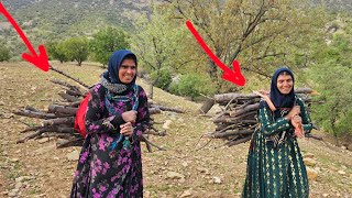 They smile and work Akram and Fariba bring firewood from the mountain [upl. by Sanborne]