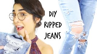 DIY Ripped Boyfriend Jeans  Quick amp Easy Tutorial [upl. by Narut358]