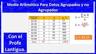 Media Aritmética Para Datos Agrupados y no Agrupados [upl. by Garth]