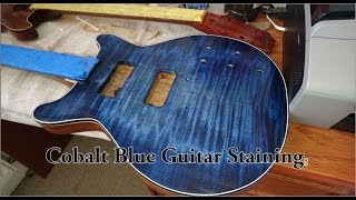 Staining flamed maple guitar body Cobalt Blue full video [upl. by Nuahsad]