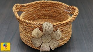 DIY Flower Basket with Jute Rope  Jute Rope Basket  Jute Craft Idea [upl. by Attenrad615]