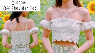 Easy Crochet Off Shoulder Top  Crochet Top Tutorial  Chenda DIY [upl. by Renruojos]