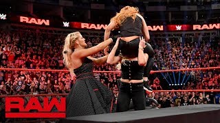 Charlotte Flair and Lacey Evans drive Becky Lynch through a table Raw May 13 2019 [upl. by Alam848]