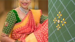 Make aari zardosi work bridal checked blouse design in normal needle for beginnershand embroidery [upl. by Nnylrefinnej29]