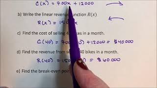 Linear Functions  Cost Revenue Profit [upl. by Liahkim207]