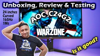 AOC C24G2  165Hz  Curved  24inch  Budget gaming Monitor  Unboxing  Testing  Gaming  Review [upl. by Yentyrb]