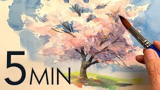 Eng sub 5min Easy Watercolor  Sakura Cherry blossom [upl. by Lumbye]