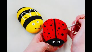 Easy Ladybug and Bumblebee Painted Rocks  StepbyStep Tutorial [upl. by Nerred]