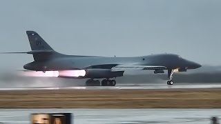 B1 Bombers Takeoff With Afterburners Glowing • The Bone [upl. by Annairdna]