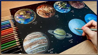 색연필 드로잉 태양계 행성 그림 그리기수금지화목토천해  Drawing the planets of the Solar System [upl. by Alset488]