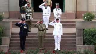 The AFG and Warrant Officers form Navy Army amp Air Force at the days closing ceremony of the AWM [upl. by Alena]