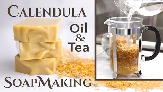 Calendula Soap using Infused Oil amp Tea  Cold Process Soapmaking [upl. by Inanak523]