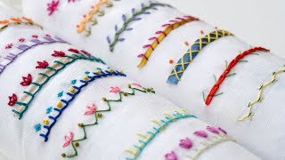 14 Hand Embroidery Borders for Beginners  Basic Embroidery Stitches [upl. by Anastase]