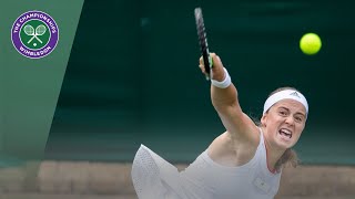 Jelena Ostapenko hits Alize Cornet with a serve and wins point  Wimbledon 2019 [upl. by Rozina597]