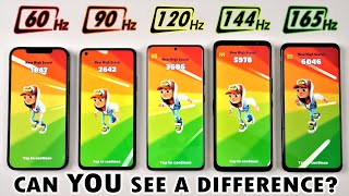 Slow Motion 165Hz vs 144Hz vs 120Hz vs 90Hz vs 60Hz  Smartphone Screen Refresh Rate Comparison [upl. by Atelokin]