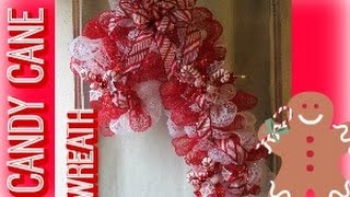 DECO MESH CANDY CANE WREATH TUTORIAL DOLLAR TREE [upl. by Ekusuy]