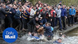 Traditional Royal Shrovetide Football match kicks off in Ashbourne  Daily Mail [upl. by Ellednahc]