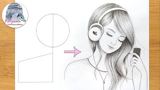 How to draw a Beautiful girl with Headphones  Pencil Sketch  Easy girl drawing  Art Tutorial [upl. by Maurice]