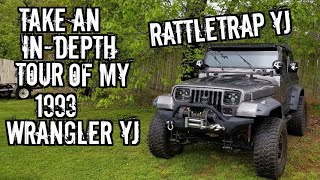 InDepth Tour of my 1993 Jeep Wrangler YJ  Rattletrap YJ [upl. by Enyrat]