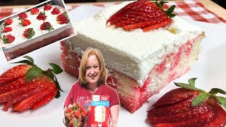 The Easiest STRAWBERRY SHORTCAKE POKE CAKE  Recipe Using Box Cake Mix [upl. by Ariad]