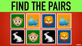 Memory Games 1  Find the Pair Game 8 Animal Pairs  Memorize and Match All 16 Animals Emoji [upl. by Esmaria842]