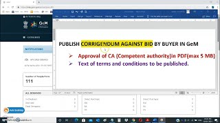 HOW TO ISSUE CORRIGENDUM IN GeM [upl. by Nareik]