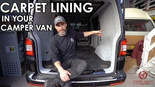 HOW TO PROFESSIONALLY LINE YOUR CAMPER VAN WITH 4WAY STRETCH CARPET  Do it yourself at home [upl. by Htebzil320]