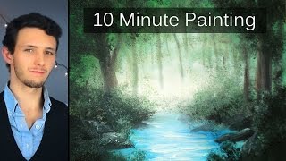 Painting a Misty Forest Landscape with Acrylics in 10 Minutes [upl. by Enelad]