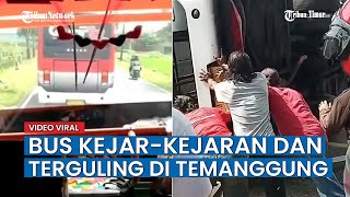 Detik  detik Bus Kejar Kejaran dan Terguling Hindari Motor yang Menyeberang [upl. by Eserehc120]