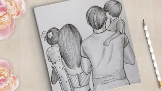 Traditional Family Drawing Very Easy  How to Draw a Family Picture Very Easy [upl. by Southworth]