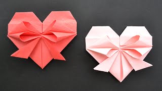 Cute Paper HEART WITH BOW  Easy Origami Tutorial DIY [upl. by Hartnett649]