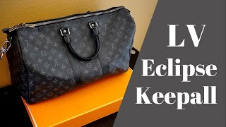 Louis Vuitton ECLIPSE Keepall Bandouliere Review  Unboxing  Try On 45 Monogram  Virgil Abloh [upl. by Nade]