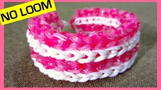 Rainbow Loom Bracelet Fourrow Fishtail without Loom on 2 Forks [upl. by Rodavlas]