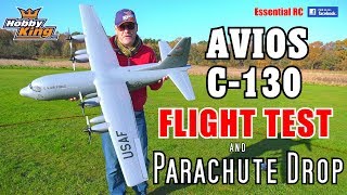 HobbyKing  Avios Lockheed C130 Hercules PARACHUTE DROP and ESSENTIAL RC FLIGHT TEST [upl. by Alyk71]