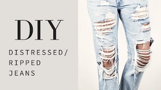 HOW TO  DIY Distressed  Ripped Jeans Tutorial [upl. by Virendra968]