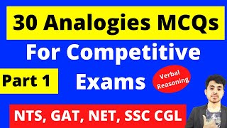 Analogies MCQs  Verbal Reasoning Analogies Tricks For NTS and All Competitive Exams Part 1 [upl. by Tadio727]