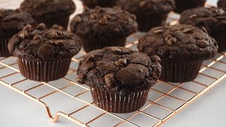 Super Moist Double Chocolate Muffins  Best Recipe [upl. by Ainirtak437]