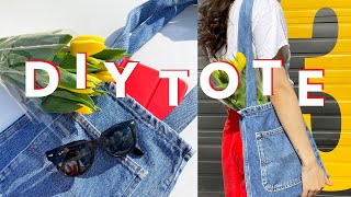 MAKE A TOTE BAG FROM JEANS  Sewing Project for Beginners [upl. by Llorrac985]