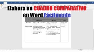 CÓMO HACER UN CUADRO COMPARATIVO EN WORD FÁCILMENTE [upl. by Nolie]