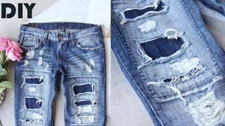 How To Rip Distress Denim Jeans At Home  DIY Ripped Jeans [upl. by Elhsa]