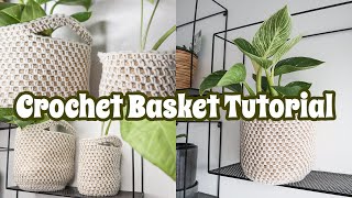 EASY Crochet Jute Basket Tutorial  ANY SIZE  Crochet Pot Plant Holder [upl. by Arait]