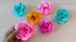 How to make Realistic Easy paper Roses  Paper flower DIY Rose flower making [upl. by Saeger]