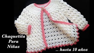 Chaquetita cardigan a crochet paso a paso para niñas 3 a 4 años y hasta 10 años TEJIDOS FÁCIL [upl. by Prevot]