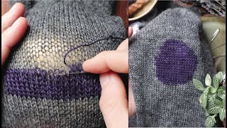 Swiss Darning  Duplicate Stitch for Mending  Visible Mending your Knits [upl. by Anaitsirhc330]