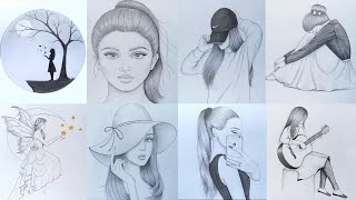 8 easy girl drawing ideas  part 1   Pencil sketch Tutorials  Art Videos [upl. by Warrick]