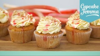 Rhubarb Crumble amp Custard Cupcake Recipe  Cupcake Jemma [upl. by Ecinna]